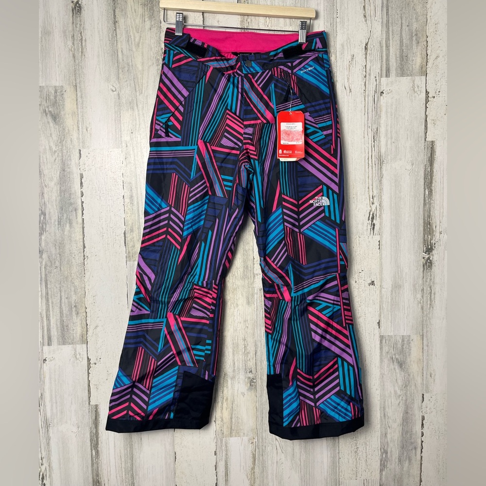 The North Face TNF Pants L 14/16 Girls Ski Snow Insulated Ez Grow Pink Blue NWT